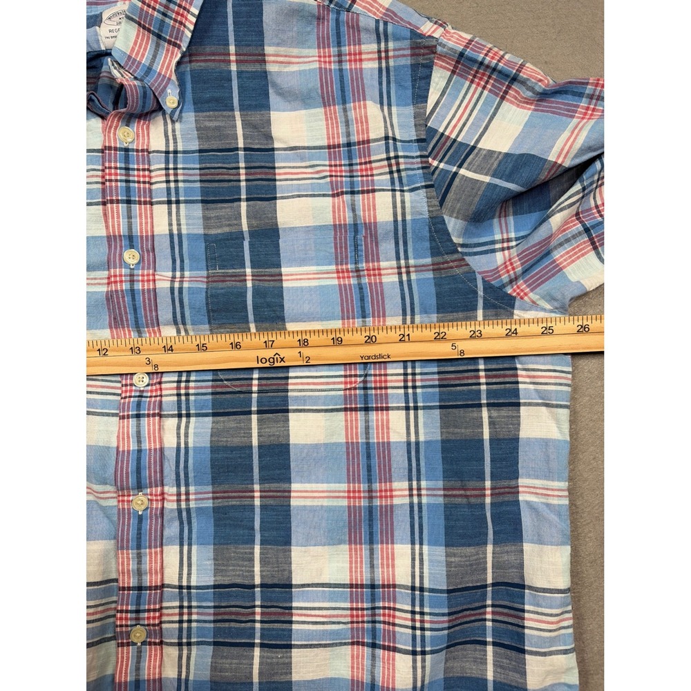 Brooks Brothers Regent Fit Plaid Short Sleeve Button Down Shirt Mens XL Blue Red - Picture 2 of 8